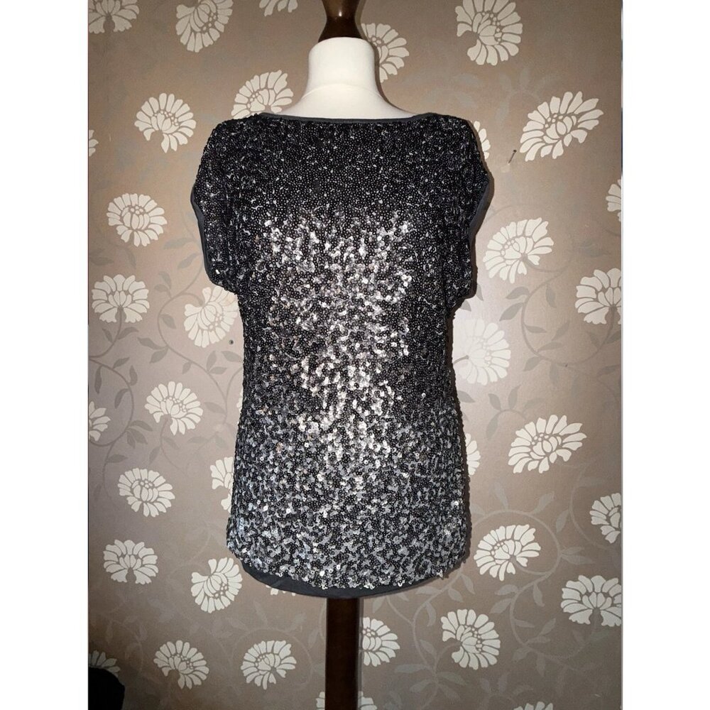 Mint Velvet Size 12 Ombre Sequin Top Silver Grey Sparkle Party Evening Pristine